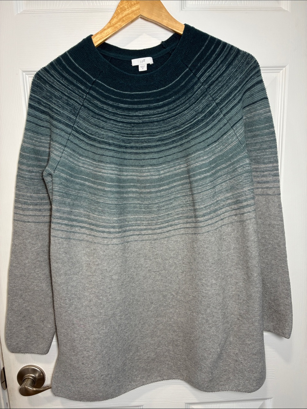 J. Jill Teal to Gray Ombre Cowl Turtleneck Sweater